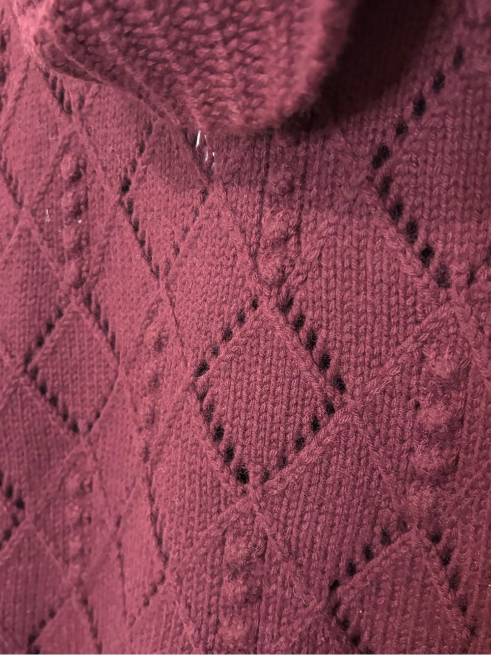 LOFT Burgundy Openwork Cable Cowl Neck Sweater - Picture 3 of 6